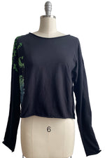 Load image into Gallery viewer, Jen Crop Top with Long Sleeve w/ Wallpaper Print - Blue &amp; Green - Small

