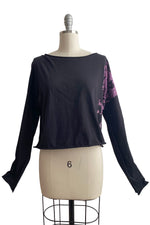 Load image into Gallery viewer, Jen Crop Top with Long Sleeve w/ Wallpaper Print - Black &amp; Purple - Small
