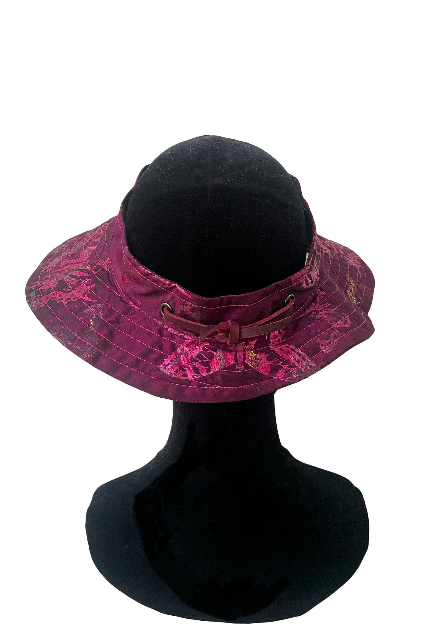 Rimini Visor in Silk Taffeta - Butterfly Print - Purple & Green
