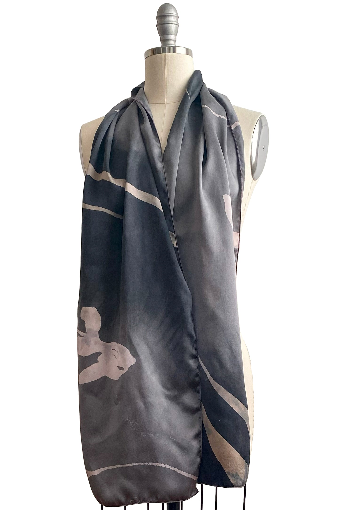 Scarf | Silk Charmeuse | Tulip Print | Grey & Natural