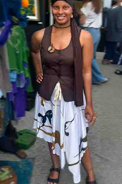 Rayme Skirt | Linen | Tulip Print | White, Bronze & Gold | Medium