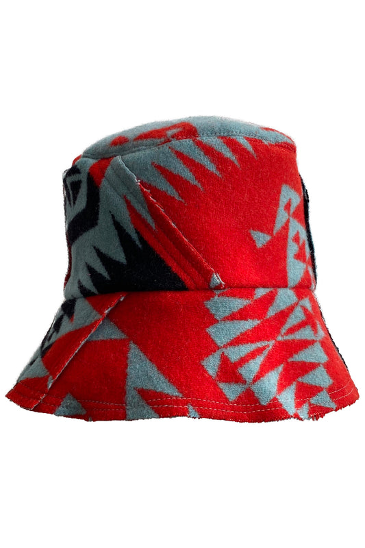 Bucket Hat from Blanket Wool - Red, Blue & Black #12 - Medium