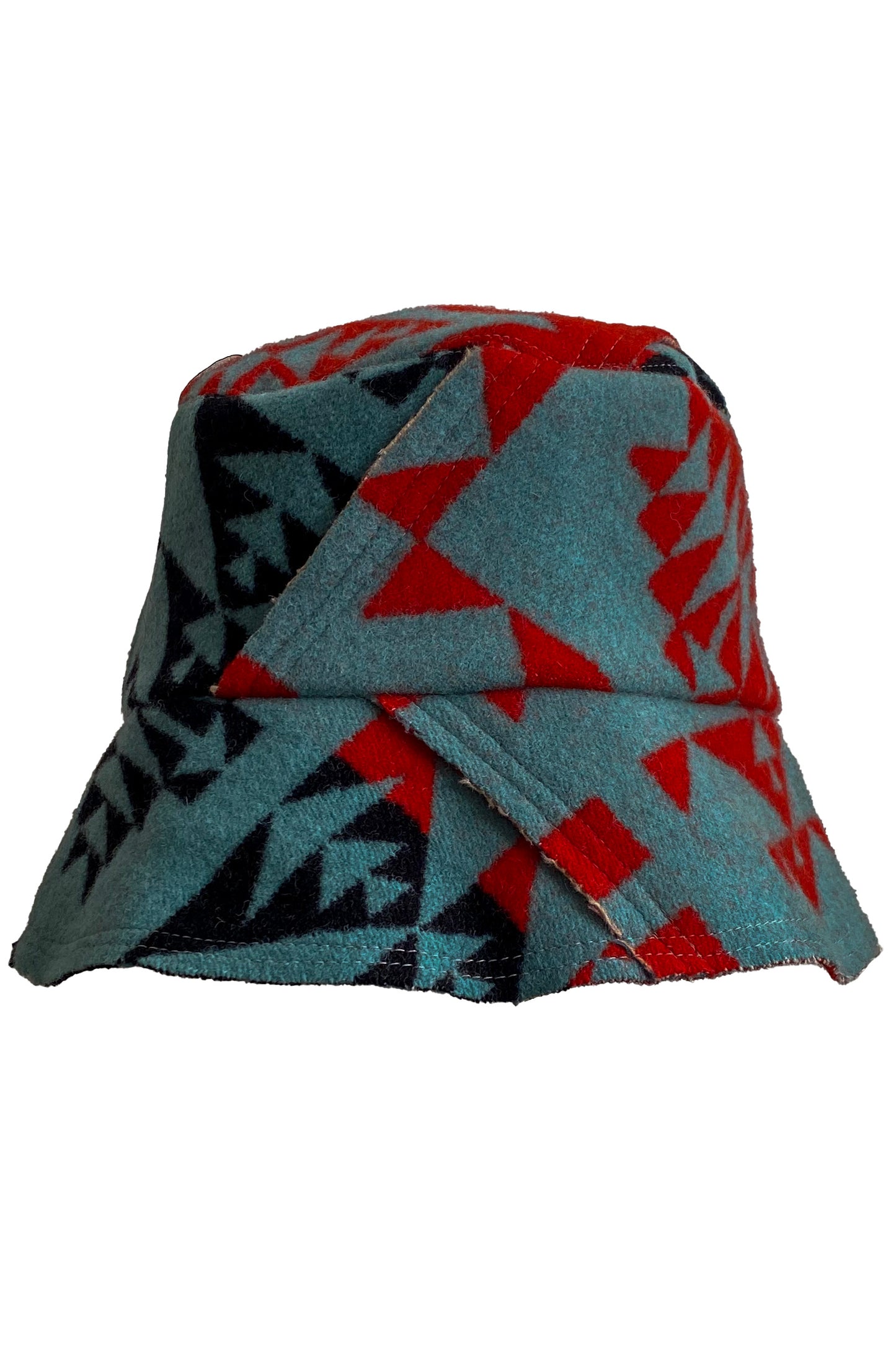 Bucket Hat from Blanket Wool - Red, Blue & Black #12 - Medium