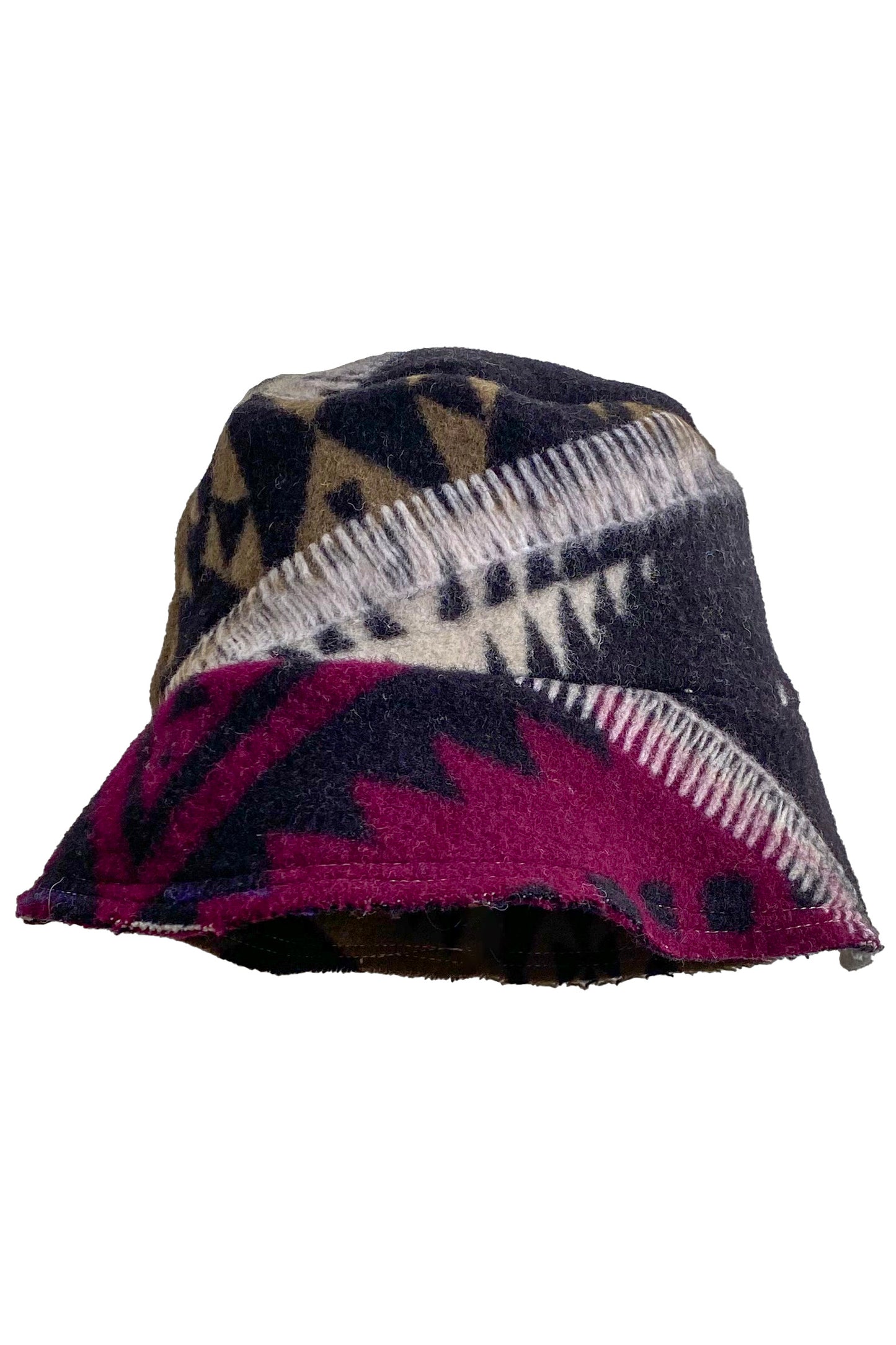 Bucket Hat from Blanket Wool - Black, White & Purple #14 - Medium