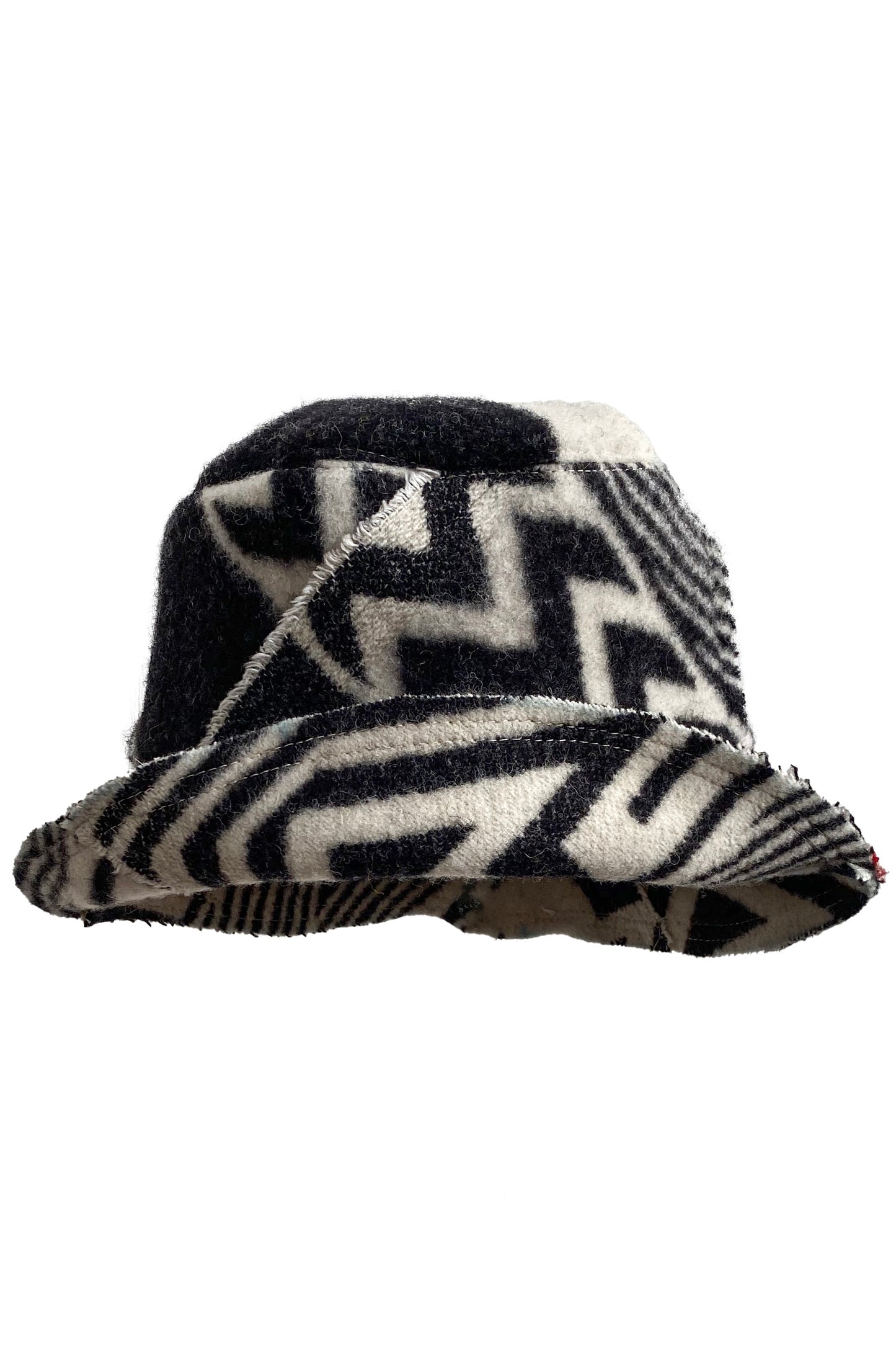 Bucket Hat from Blanket Wool - Black & White #5 - Small