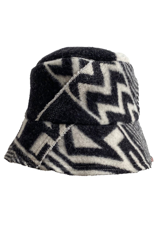 Bucket Hat from Blanket Wool - Black & White #5 - Small