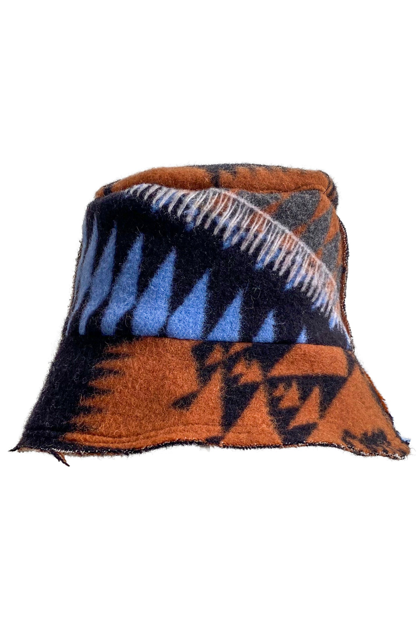 Bucket Hat from Blanket Wool - Blue, Black & Camel #7 - Small