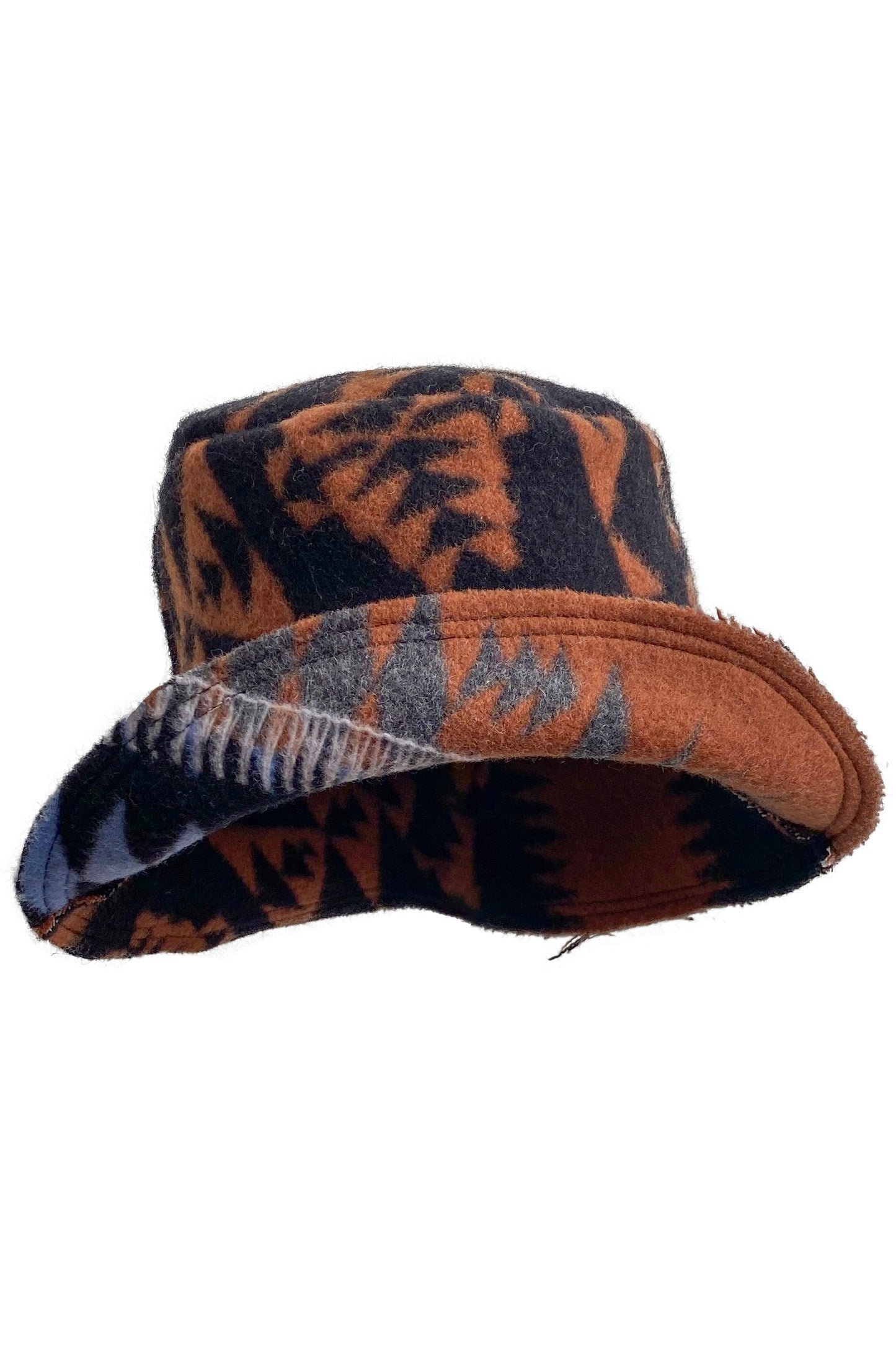 Bucket Hat from Blanket Wool - Blue, Black & Camel #7 - Small