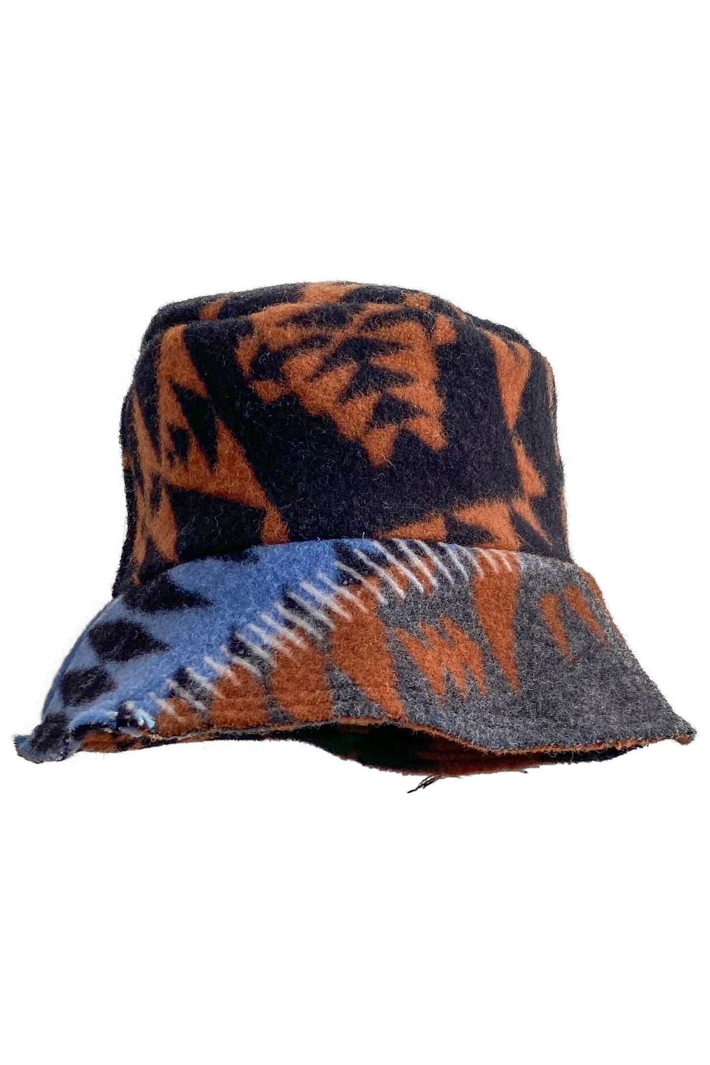 Bucket Hat from Blanket Wool - Blue, Black & Camel #7 - Small