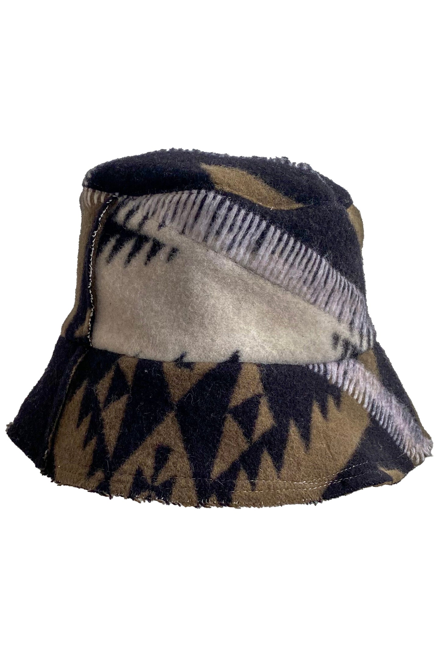 Bucket Hat from Blanket Wool - Black, White, and Olive #9 - Medium