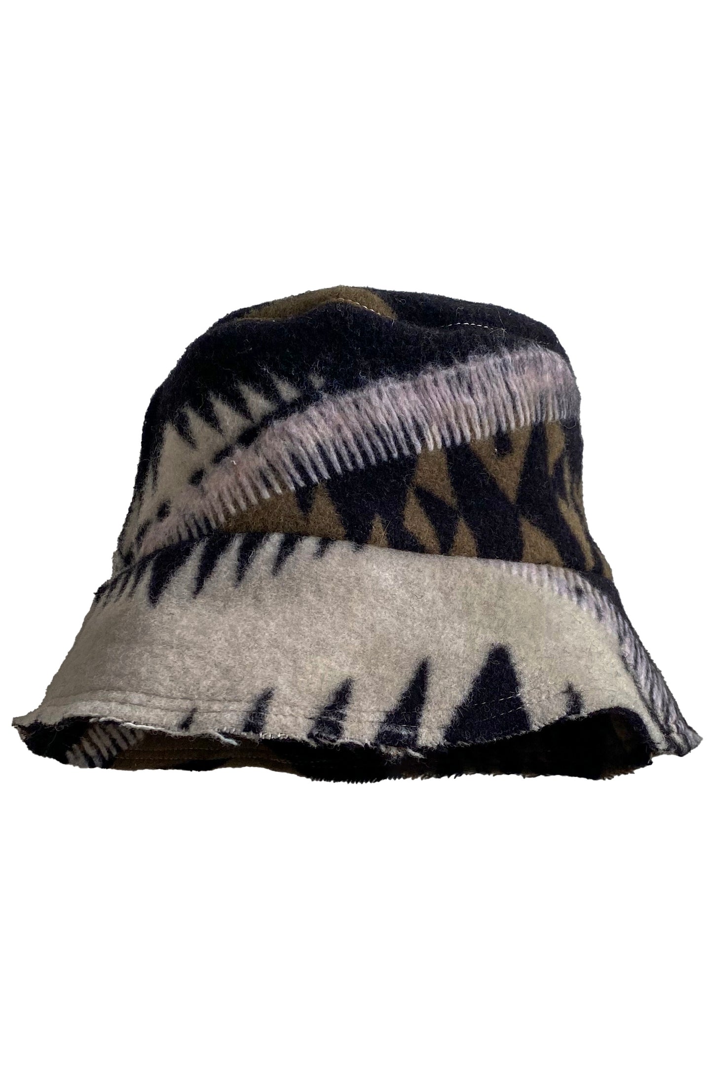 Bucket Hat from Blanket Wool - Black, White, and Olive #9 - Medium