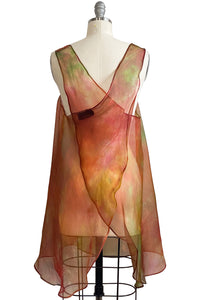 Apron Dress in Organza w/ Painted Dye - Pink, Green & Orange