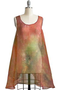 Apron Dress in Organza w/ Painted Dye - Pink, Green & Orange