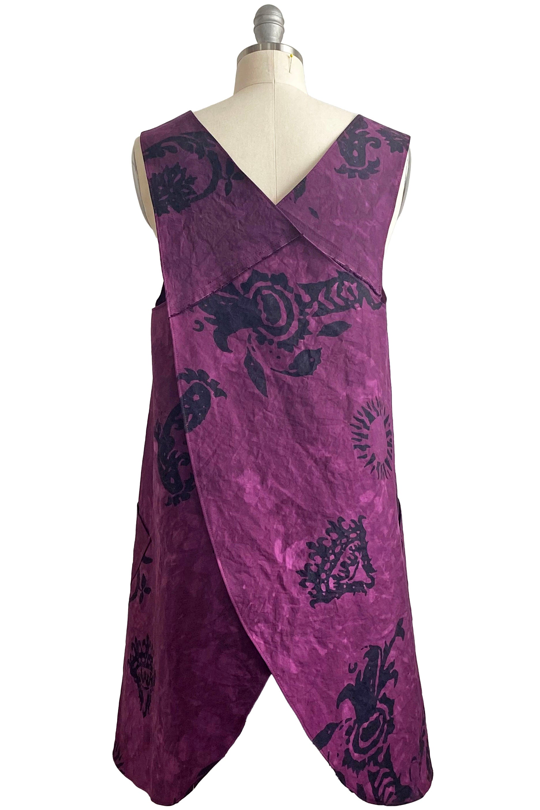 Apron Dress in Cotton - Tudor Print - Aubergine