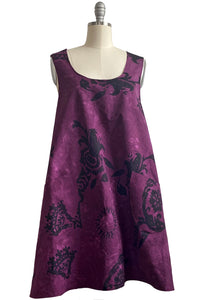 Apron Dress in Cotton - Tudor Print - Aubergine