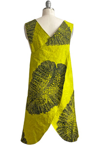 Apron Dress in Cotton - Big Leaf Print - Chartreuse