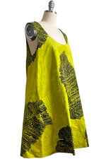 Load image into Gallery viewer, Apron Dress in Cotton - Big Leaf Print - Chartreuse
