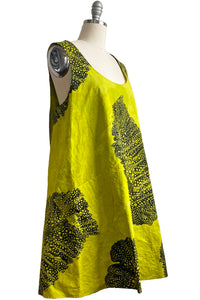 Apron Dress in Cotton - Big Leaf Print - Chartreuse