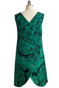 Apron Dress in Cotton - CoC Print - Emerald