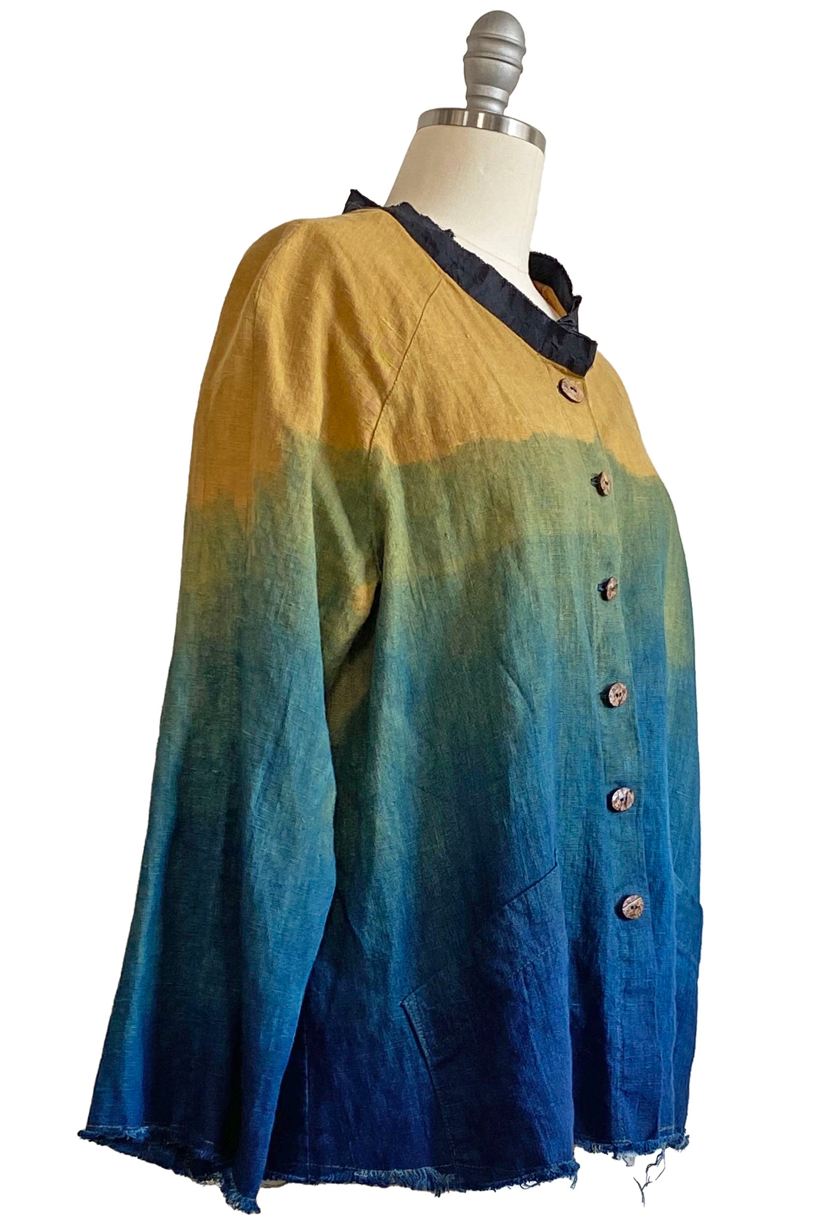 Ariel Jacket w/ Indigo Dye - Gold & Indigo - Medium