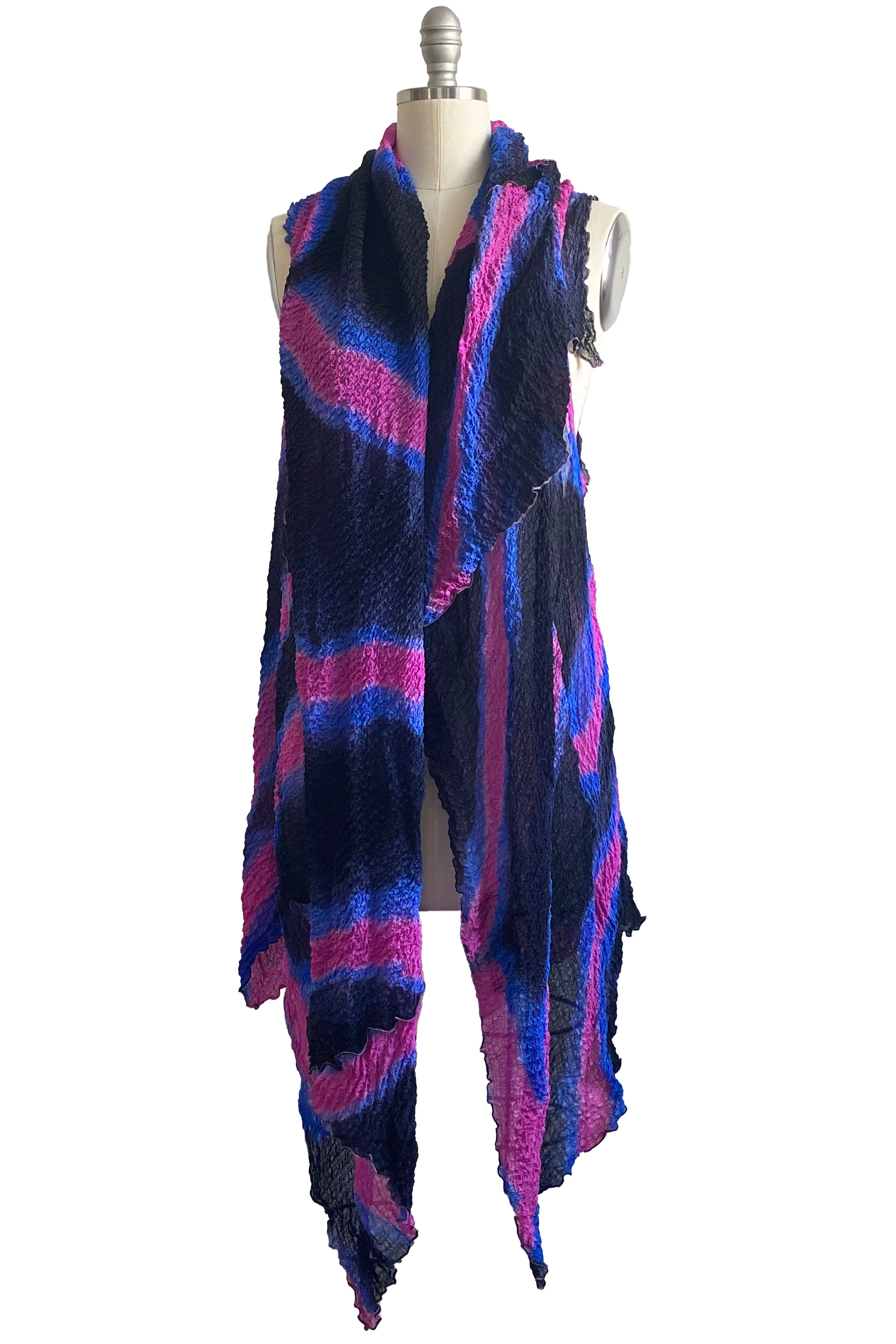 Asymmetrical Wrap Vest - Bubble Silk  - Black & Pink Itajime