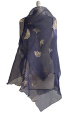Load image into Gallery viewer, Asymmetrical Wrap Vest - Silk Organza w/ Ginkgo Print - Eggplant &amp; Natural
