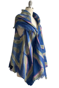 Asymmetrical Wrap Vest - Open Weave Linen w/ Itajime Dye - Periwinkle, Olive & Pink