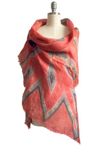Load image into Gallery viewer, Asymmetrical Wrap Vest - Open Weave Linen w/ Itajime Dye - Coral Orange &amp; Grey
