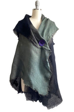 Load image into Gallery viewer, Asymmetrical Wrap Vest - Open Weave Linen w/ Ombre Dye - Grey Sage &amp; Black
