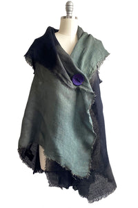 Asymmetrical Wrap Vest - Open Weave Linen w/ Ombre Dye - Grey Sage & Black