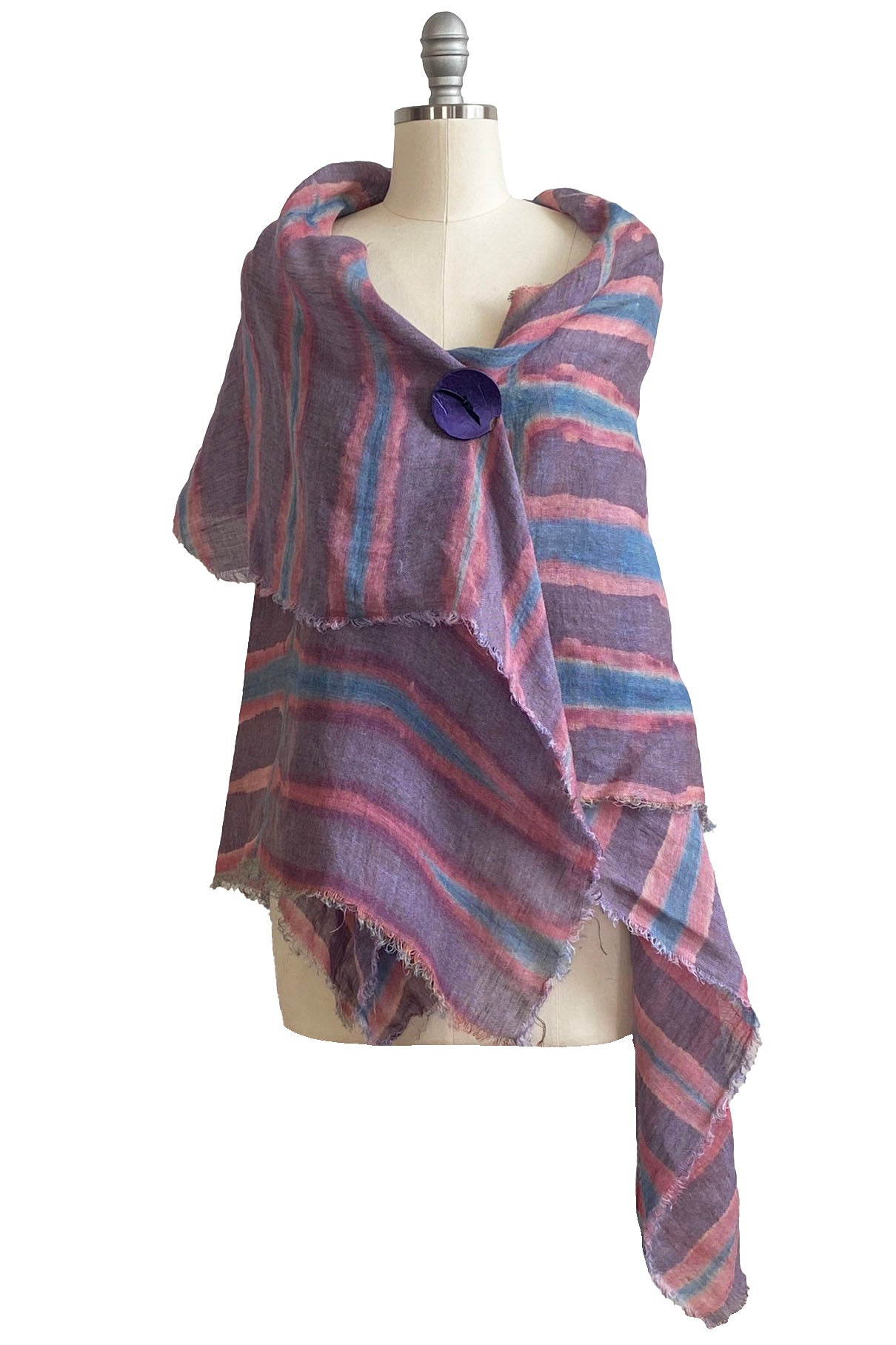 Asymmetrical Wrap Vest - Open Weave Linen w/ Itajime Dye - Blue, Pink & Purple