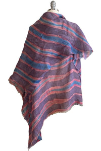 Asymmetrical Wrap Vest - Open Weave Linen w/ Itajime Dye - Blue, Pink & Purple