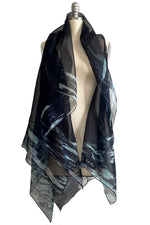 Load image into Gallery viewer, Asymmetrical Wrap Vest - Silk Organza w/ Brush Stroke - Black &amp; Light Blue
