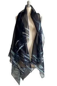 Asymmetrical Wrap Vest - Silk Organza w/ Brush Stroke - Black & Light Blue