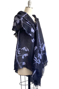 Asymmetrical Wrap Vest - Open Weave Linen w/ Cotton Print - Black & Lilac