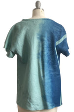 Load image into Gallery viewer, Athena Top in Linen w/ Itajime Dye - Aqua &amp; Blue - Small
