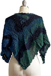 Bubble Silk Poncho w/ River Dye - Green, Black & Blue