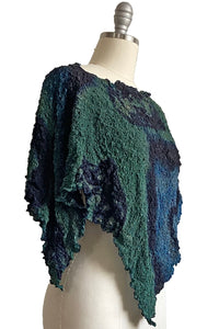Bubble Silk Poncho w/ River Dye - Green, Black & Blue