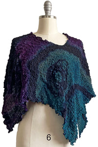 Bubble Silk Poncho w/ River Dye - Purple, Teal & Black
