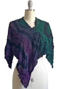 Poncho in Bubble Silk w/ River Dye - Black, Green & Purple