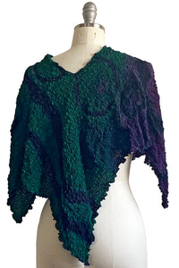 Poncho in Bubble Silk w/ River Dye - Black, Green & Purple