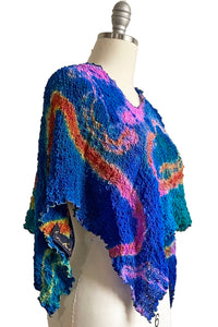 Bubble Silk Poncho w/ River Dye - Cobalt