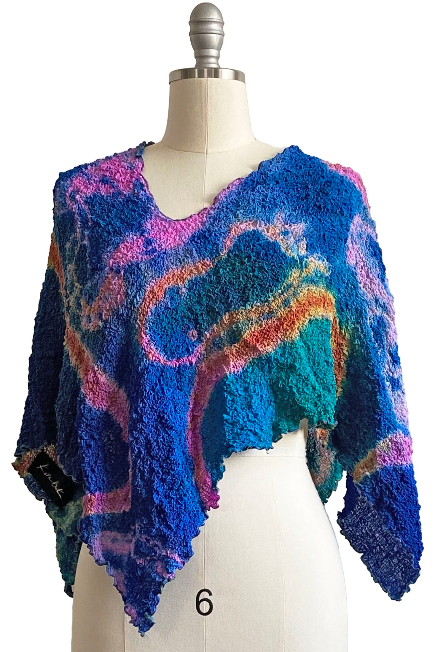Bubble Silk Poncho w/ River Dye - Cobalt