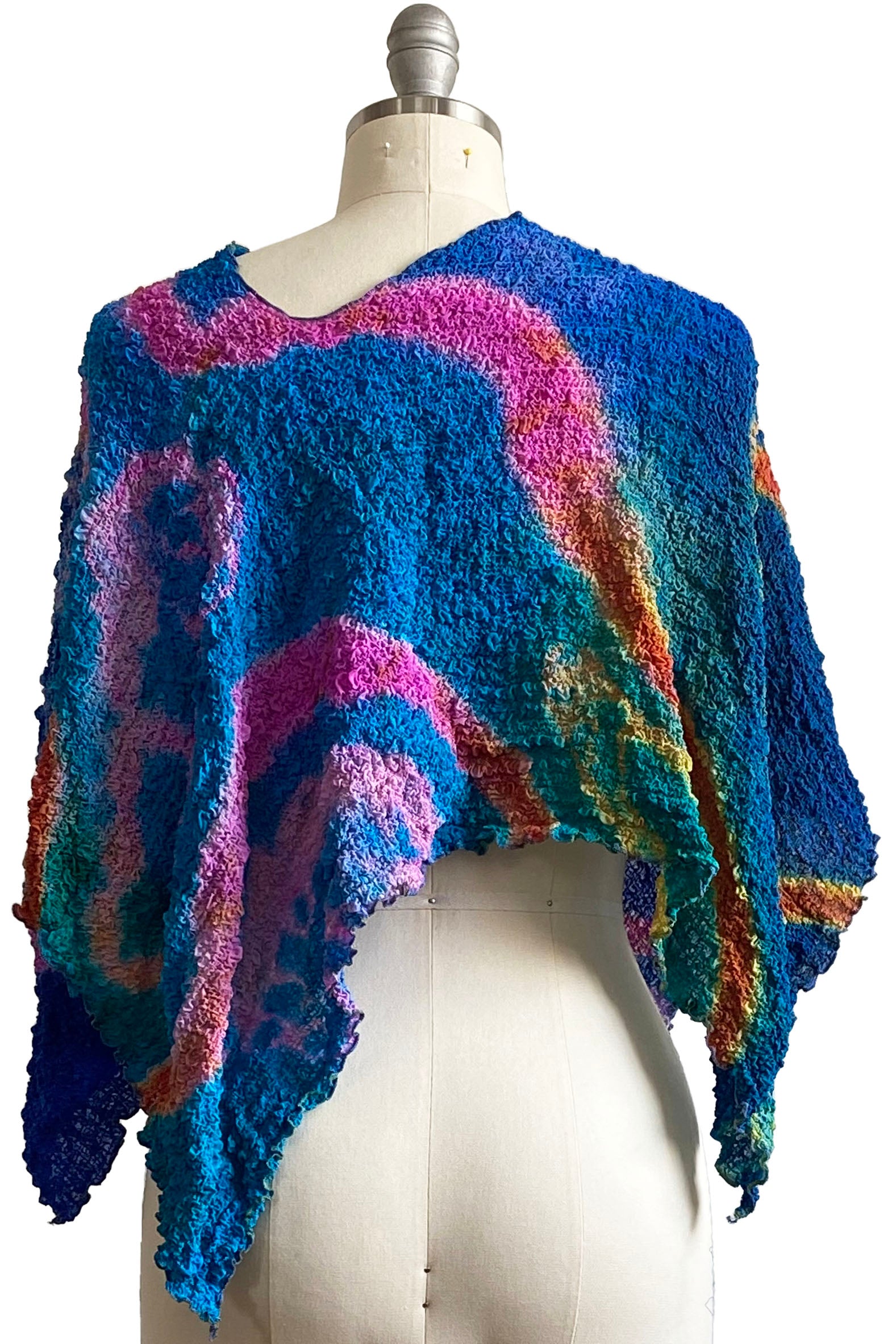 Bubble Silk Poncho w/ River Dye - Cobalt
