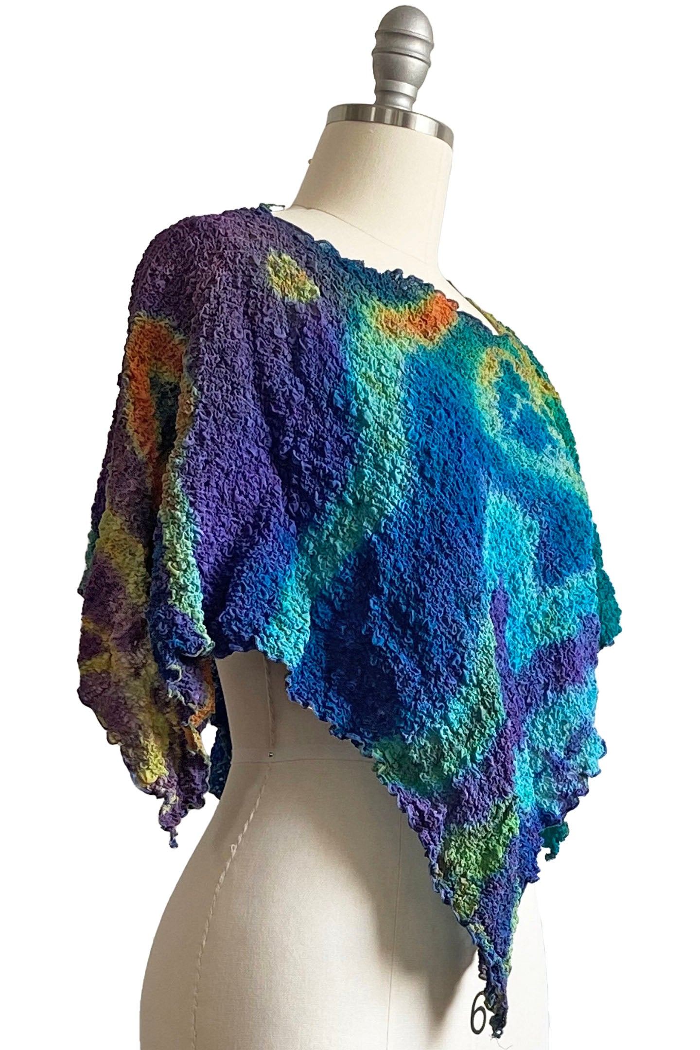 Poncho in Bubble Silk w/ River Dye - Blue Spectrum
