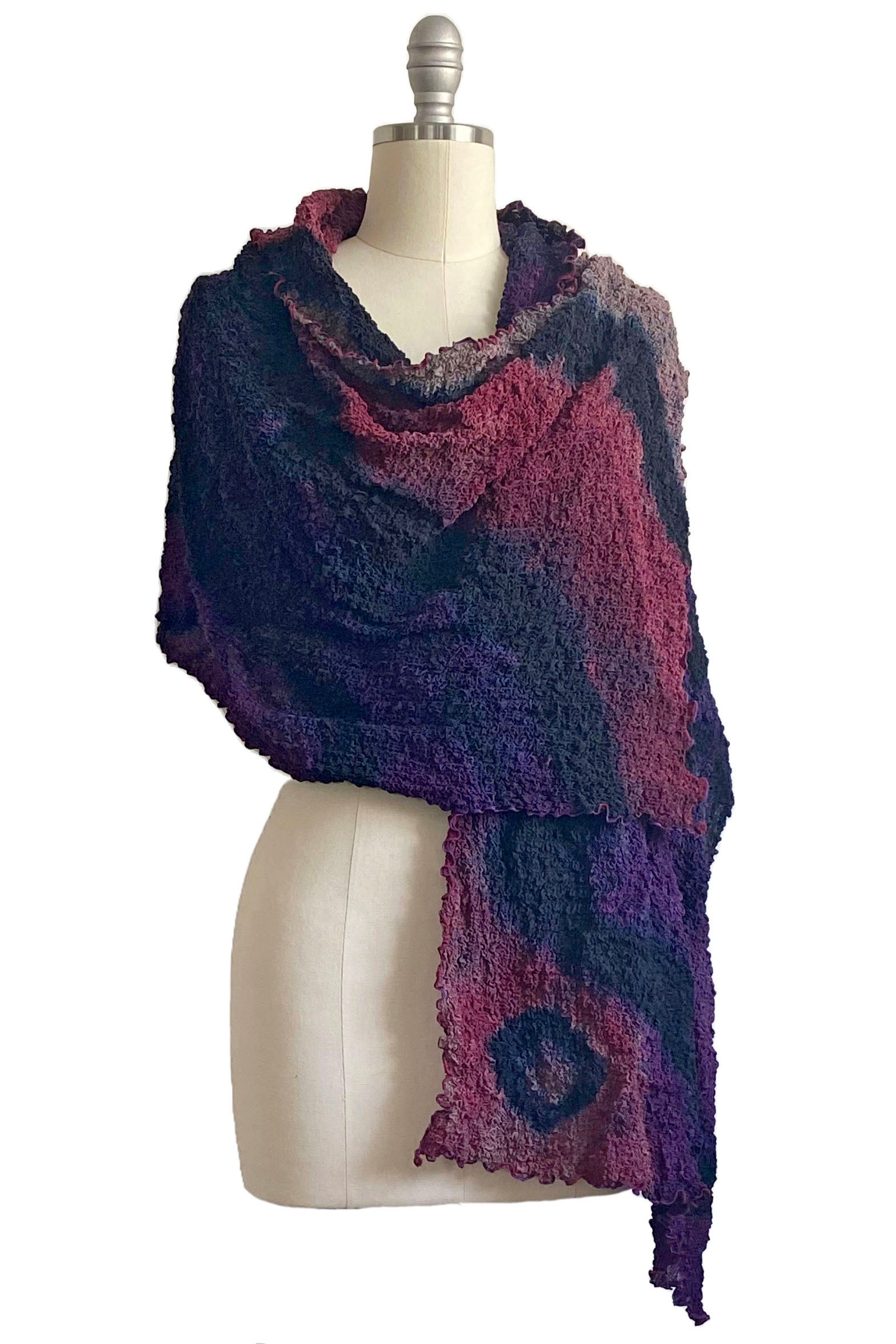 Bubble Silk Shawl - Dark Purple, Red, Black