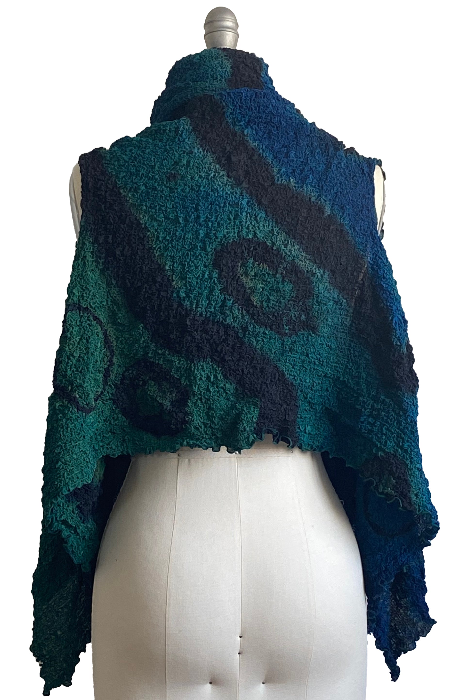 Vest Bubble Silk w/ River Dye - Black, Blue & Green