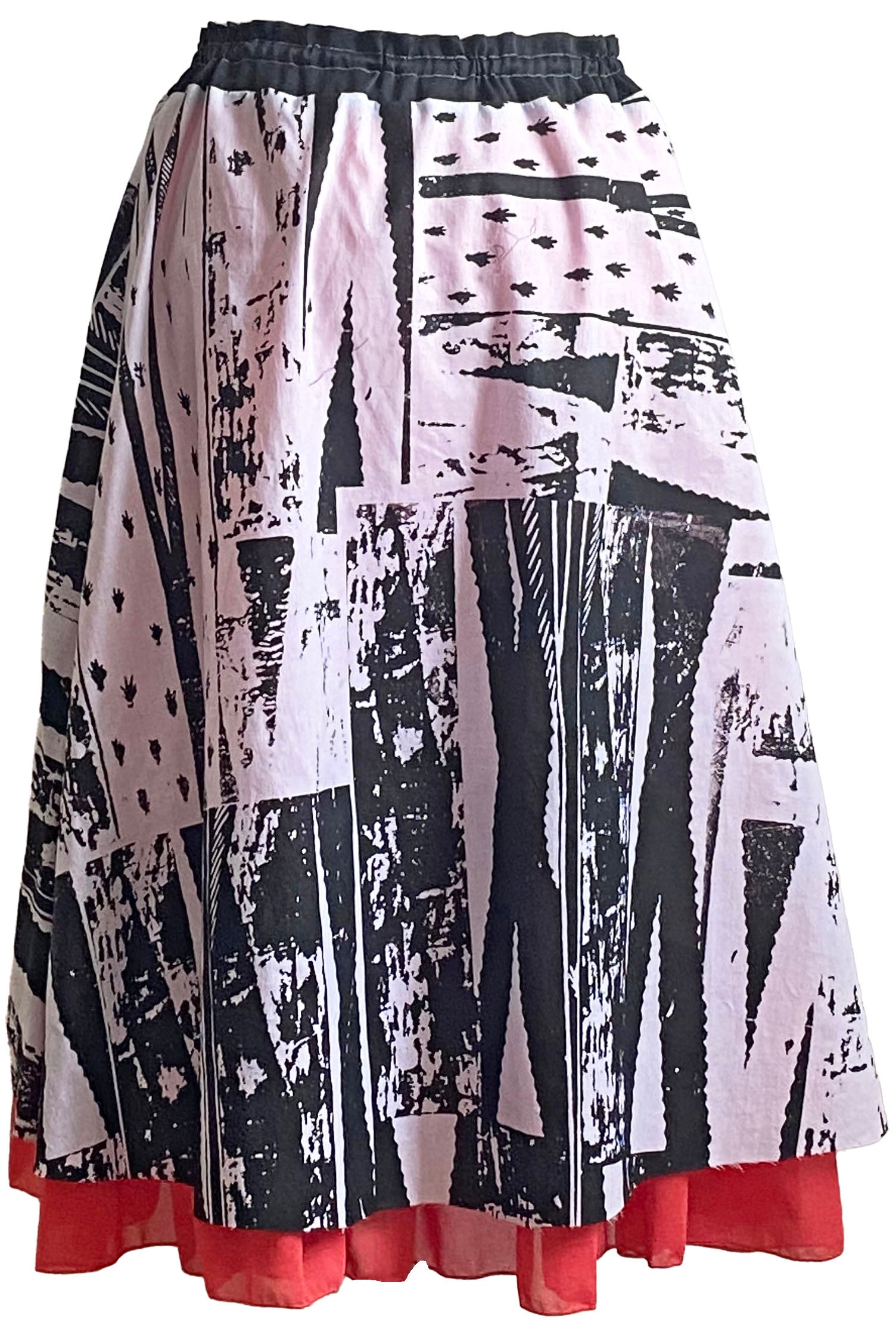 Cannes Skirt w/ Brass Print - Black, White & Coral