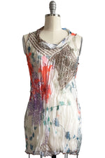 Load image into Gallery viewer, Crinkle Tank Top w/ Collar &amp; Table Top Print - White &amp; Neon Multi - Small
