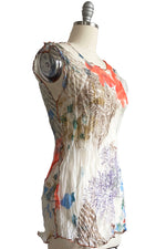Load image into Gallery viewer, Crinkle Cap Sleeve Tunic  w/ Table Top Print - White, Gold, Neon Coral
